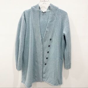 J. Jill Hooded Sweater Cardigan Light Blue Soft Fuzzy Button Front Medium Cotton